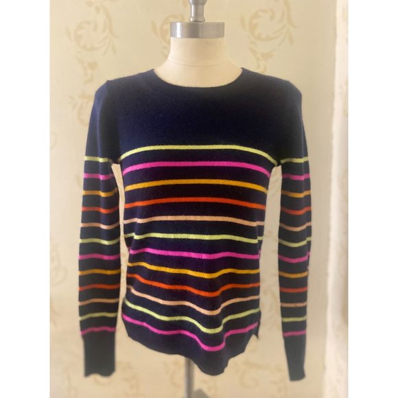 J.Crew 100% Cashmere Blue Stripe Sweater Ladies XS - Picture 1 of 3